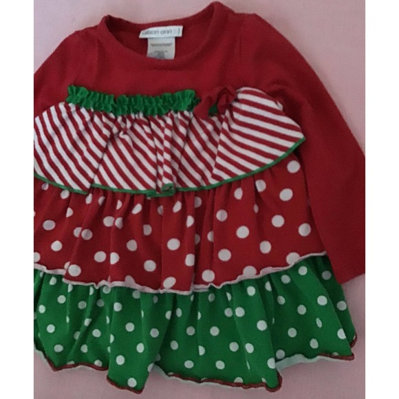 Allison Ann red green ruffle holiday dress size 18 months - Picture 3 of 7
